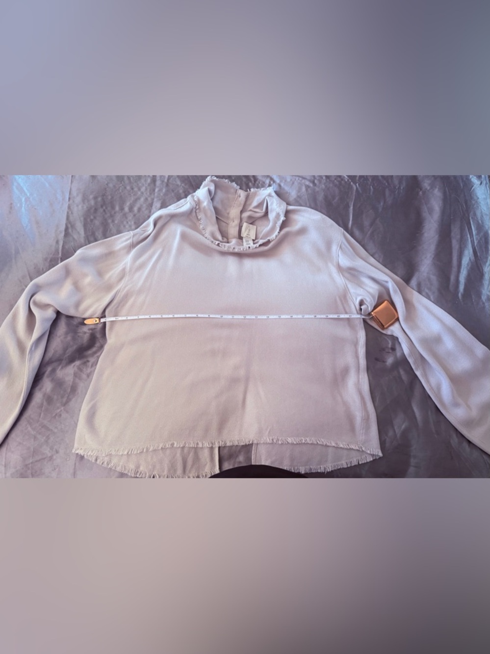 Like new ($319 new) Josie silk blouse XL  button down back frayed trim edges.